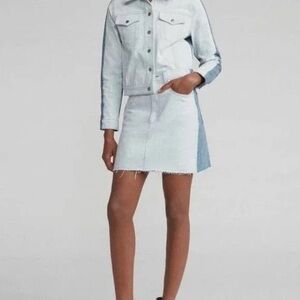 NWT Rag & Bone Two Tone Double Blue Denim Jean Moss Skirt 25